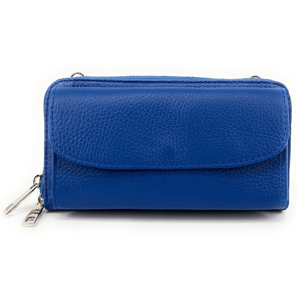 Sac portefeuille à bandoulière en cuir grainé CITY Bleu roi