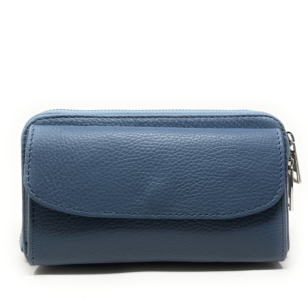 Sac portefeuille à bandoulière en cuir grainé CITY Bleu glacier