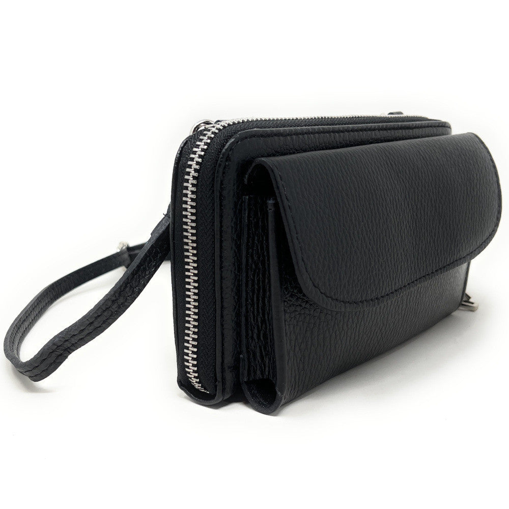 Sac portefeuille à bandoulière en cuir grainé CITY Noir