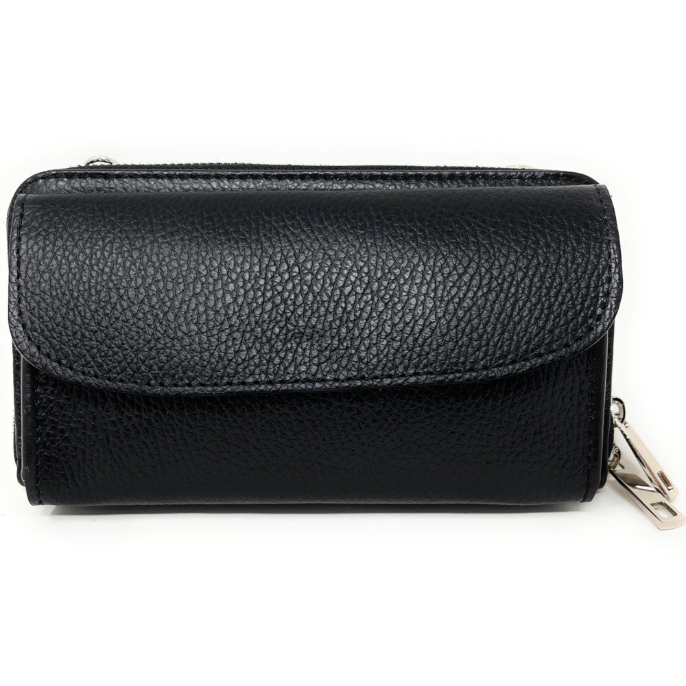 Sac portefeuille à bandoulière en cuir grainé CITY Noir