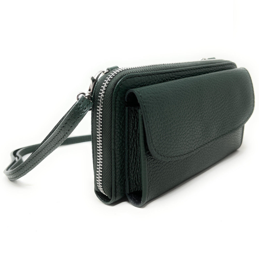 Sac portefeuille à bandoulière en cuir grainé CITY Vert forêt