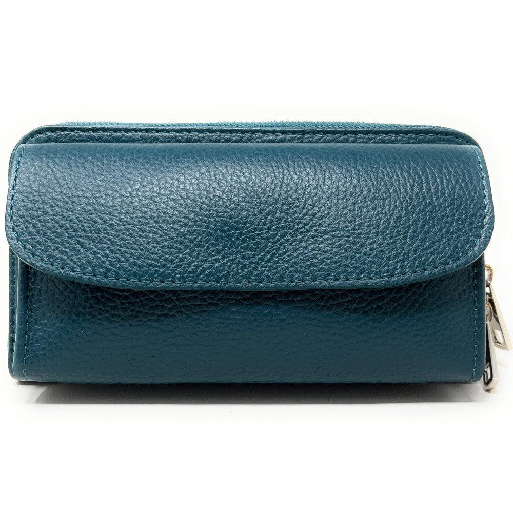 Sac portefeuille à bandoulière en cuir grainé CITY Bleu vert canard