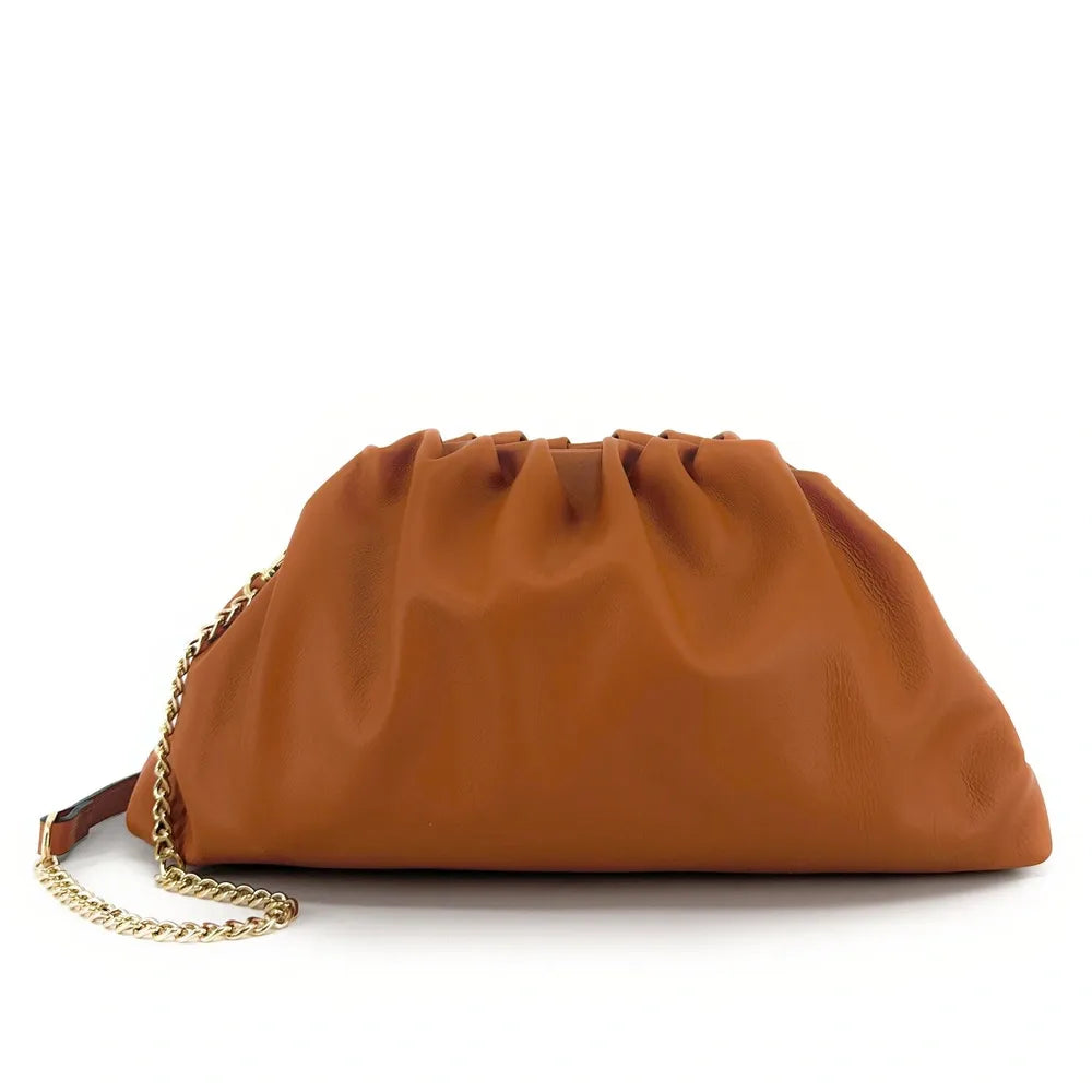 Sac pouch en cuir box-calf ATHALIE Camel