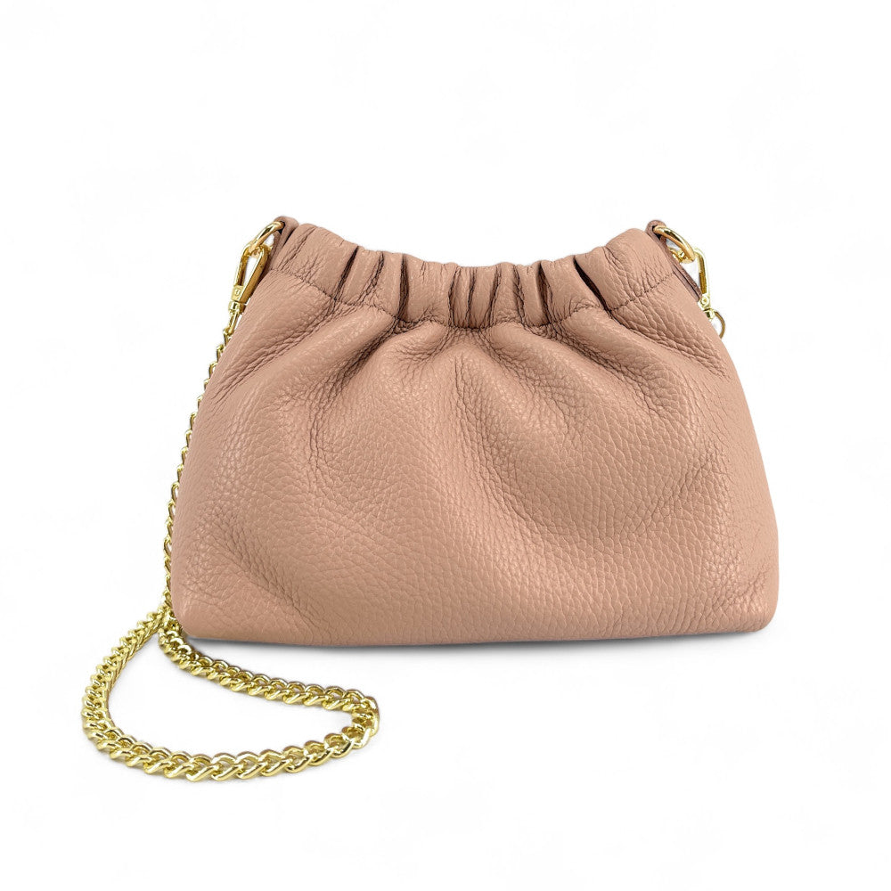 Sac pouch en cuir grainé ou irisé LA POUCHINETTE Rose nude