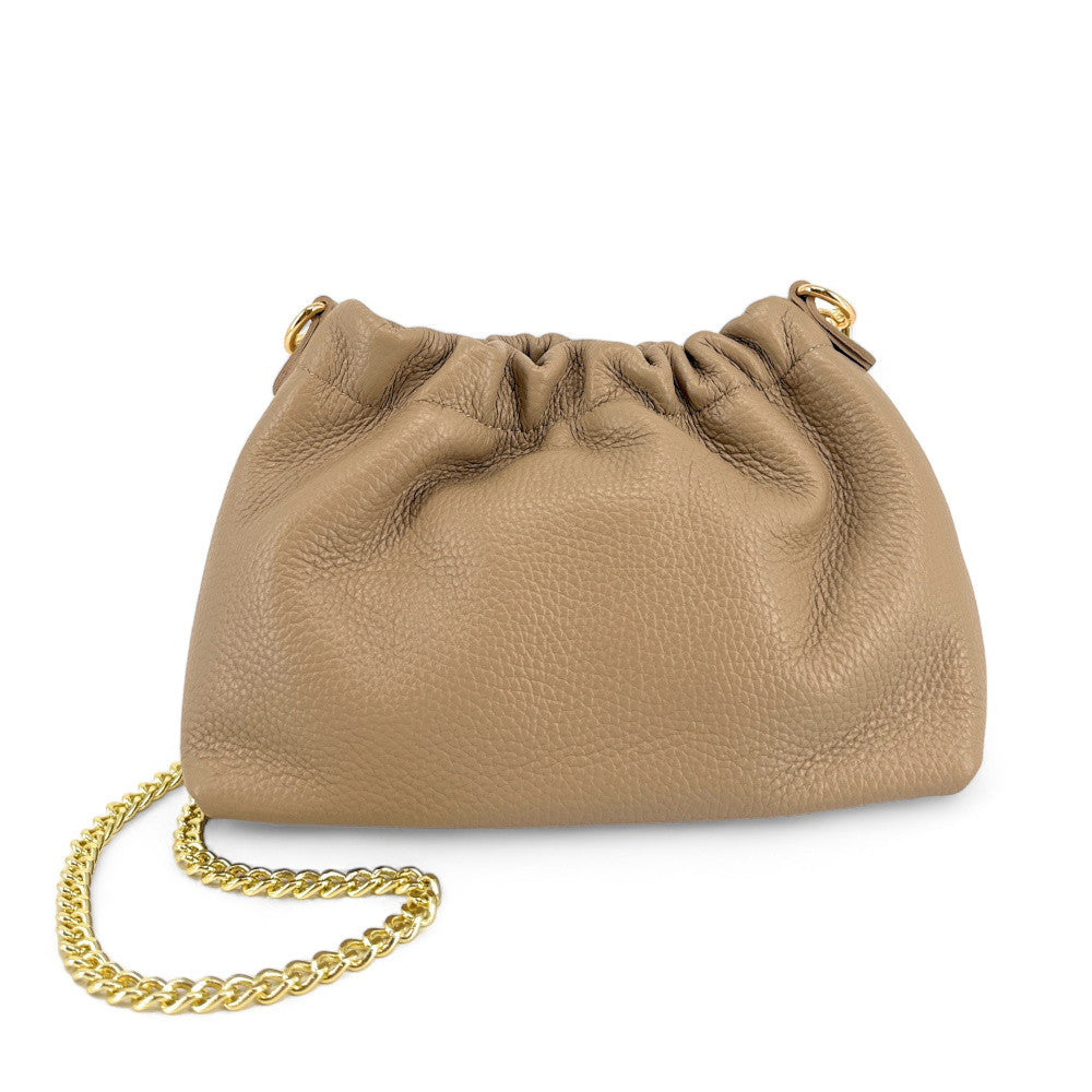 Sac pouch en cuir grainé ou irisé LA POUCHINETTE Taupe