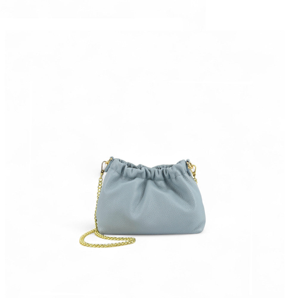 Sac pouch en cuir grainé ou irisé LA POUCHINETTE Bleu pastel