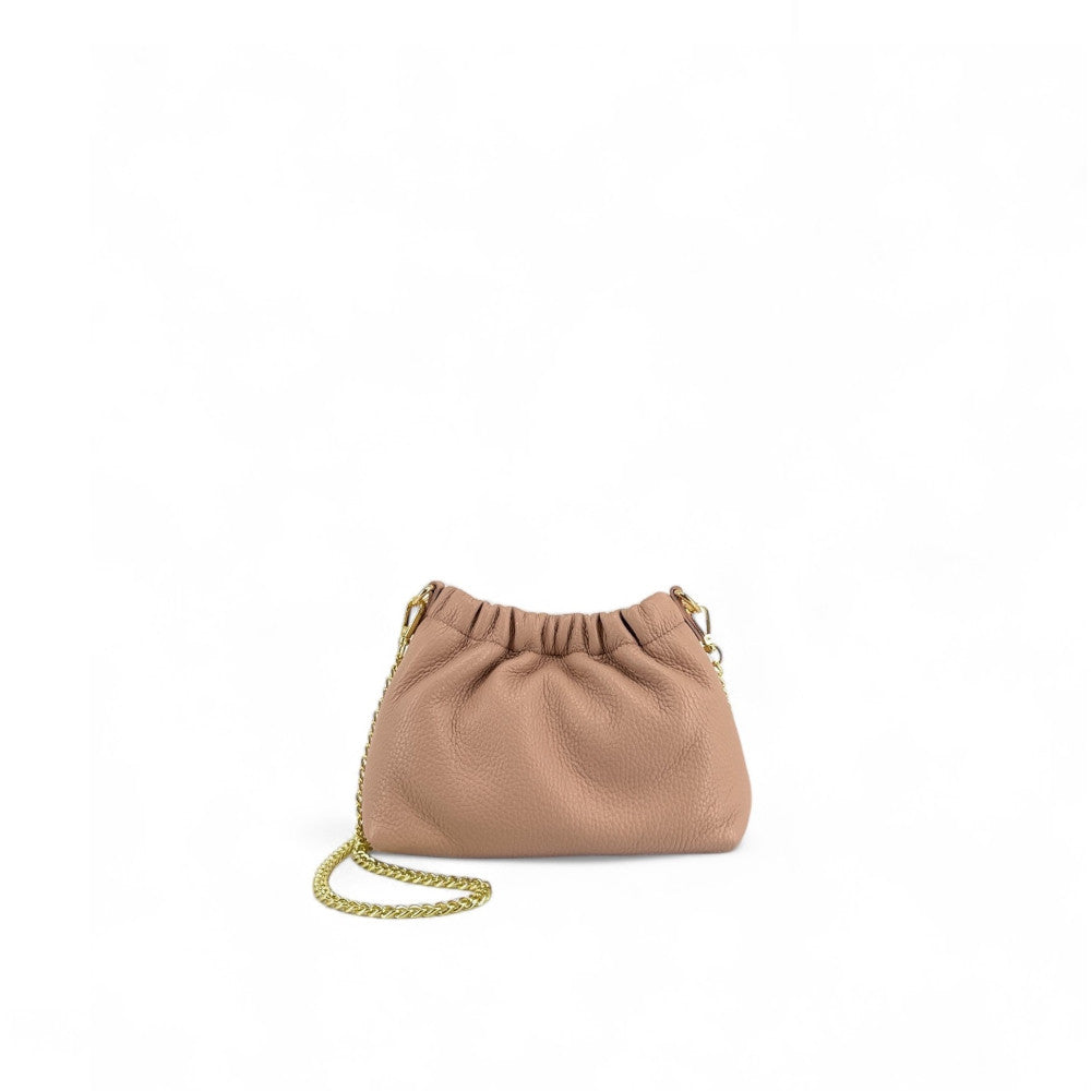 Sac pouch en cuir grainé ou irisé LA POUCHINETTE Rose nude