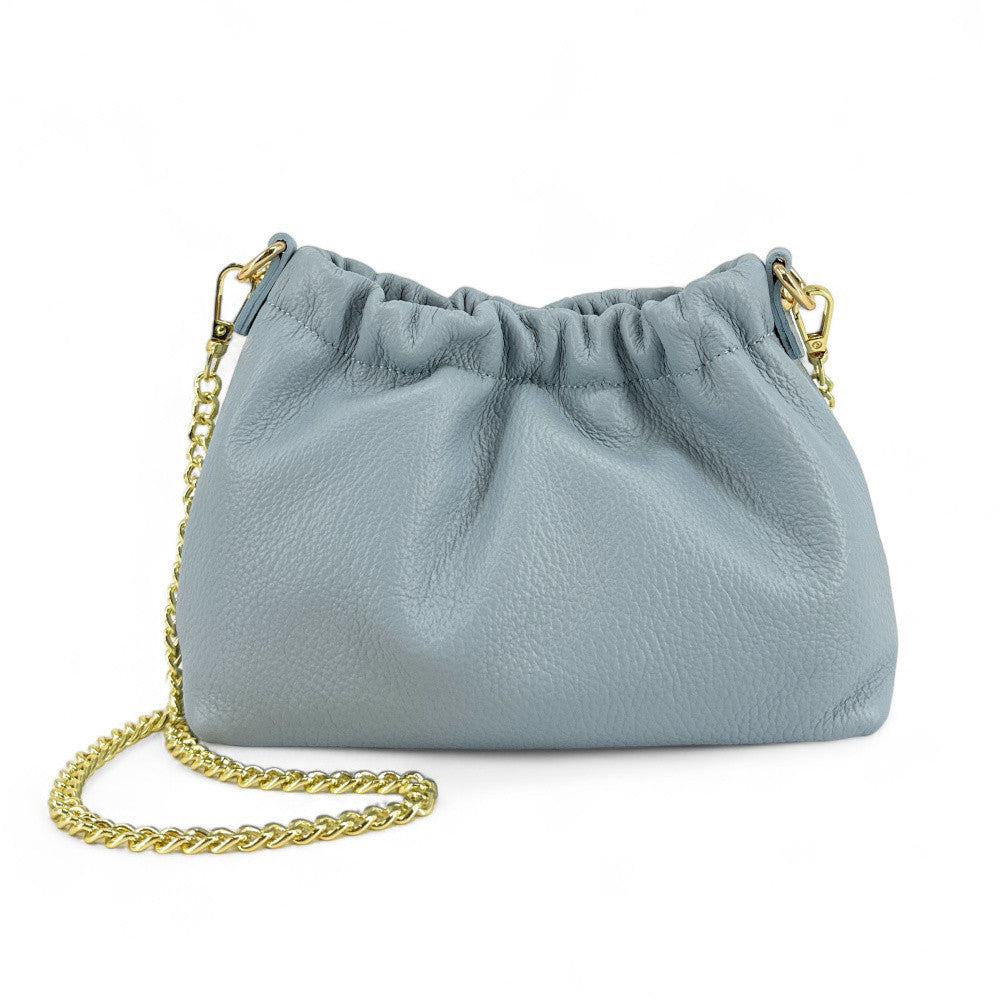 Sac pouch en cuir grainé ou irisé LA POUCHINETTE Bleu pastel