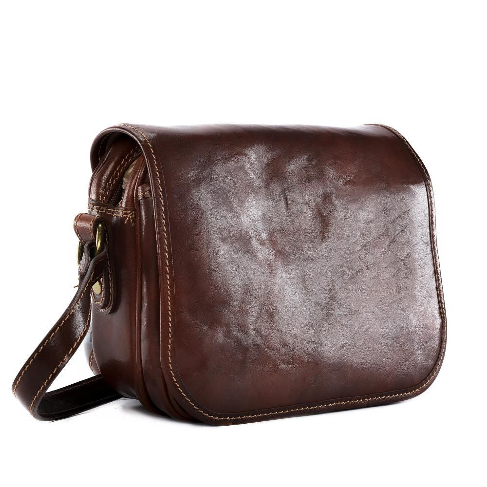 Sac bandoulière en cuir lisse MARIE STUART Châtaigne