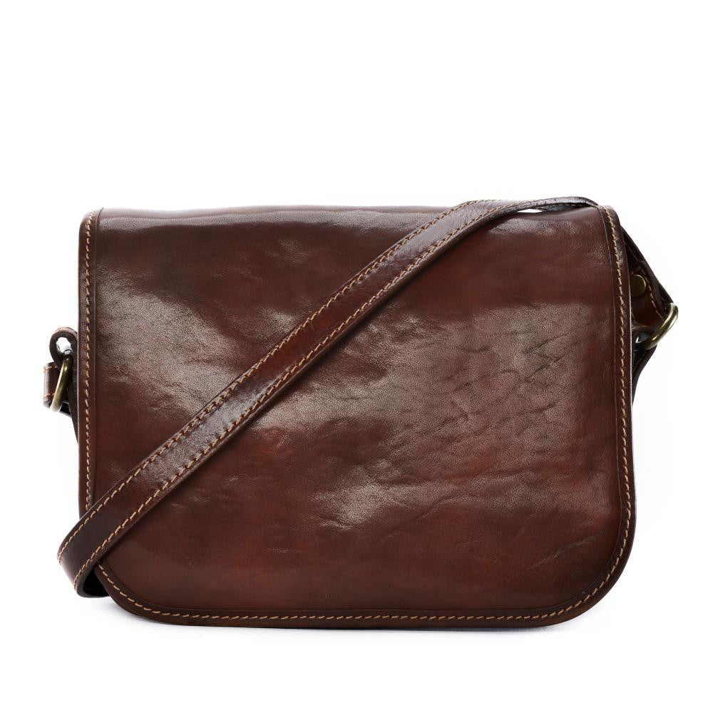 Sac bandoulière en cuir lisse MARIE STUART Châtaigne