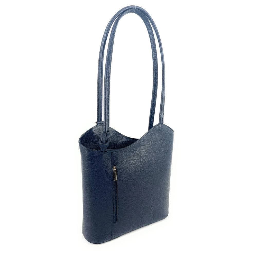 Sac seau multipositions en cuir grainé CAP FERRET Bleu marine