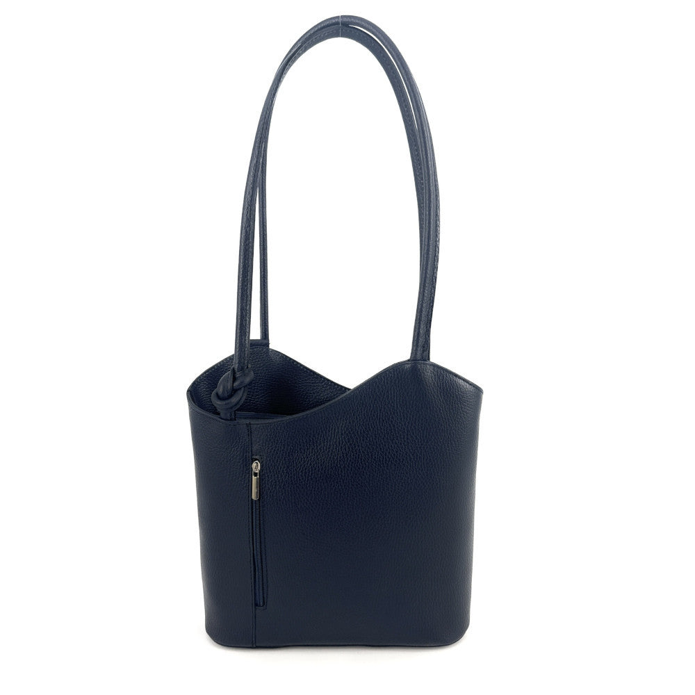 Sac seau multipositions en cuir grainé CAP FERRET Bleu marine