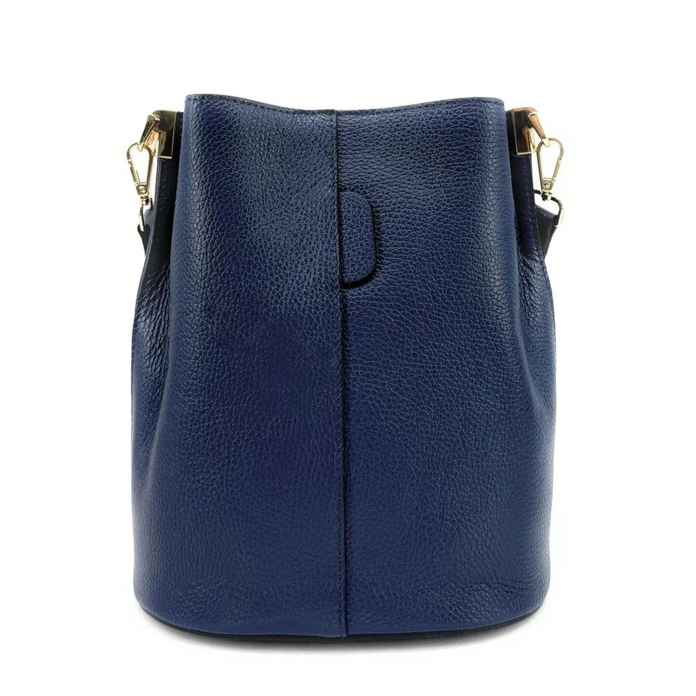 Sac seau en cuir grainé GEORGIA Bleu marine