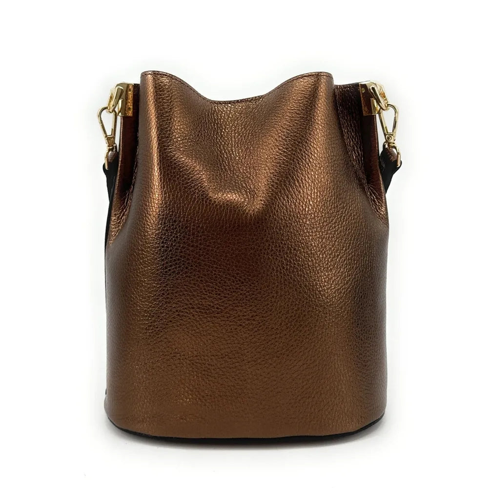 Sac seau en cuir grainé GEORGIA Chocolat irisé