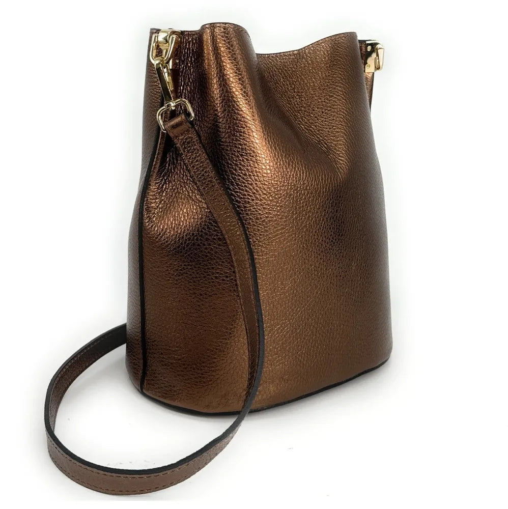 Sac seau en cuir grainé GEORGIA Chocolat irisé