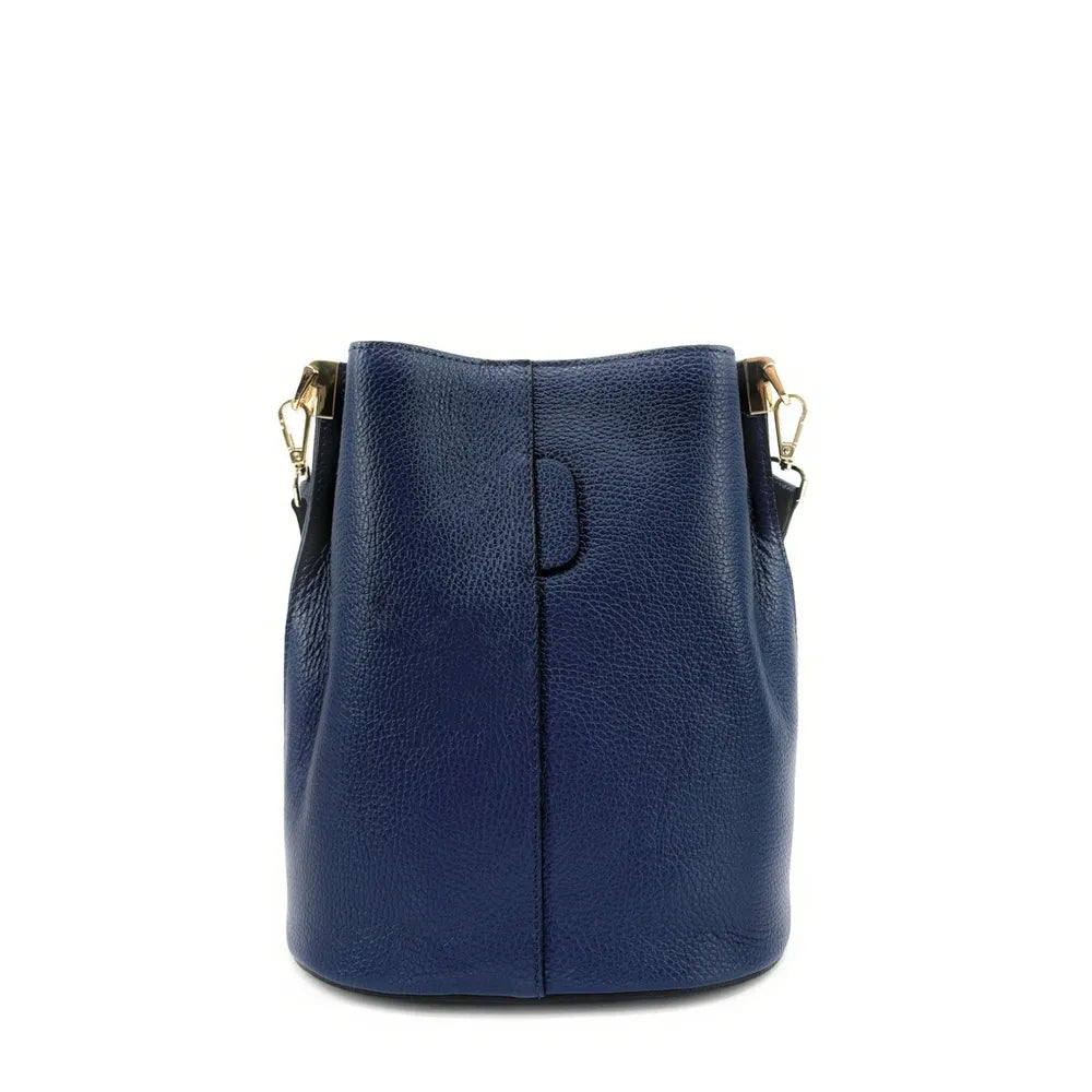 Sac seau en cuir grainé GEORGIA Bleu marine