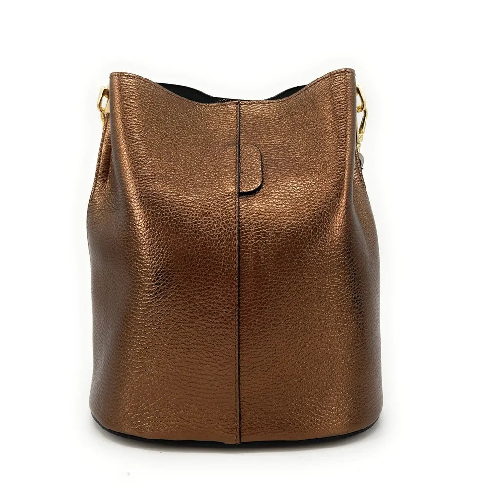 Sac seau en cuir grainé GEORGIA Chocolat irisé