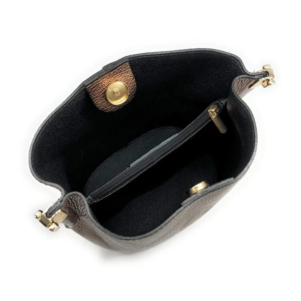 Sac seau en cuir grainé GEORGIA Chocolat irisé