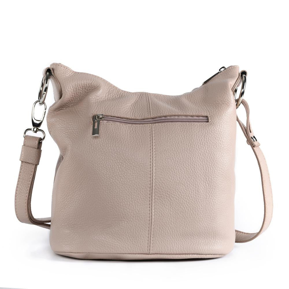 Sac seau à bandoulière en cuir grainé BEAUBOURG Rose nude