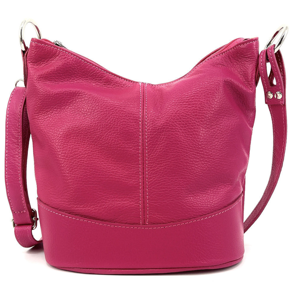 Sac seau à bandoulière en cuir grainé BEAUBOURG Rose fuchsia