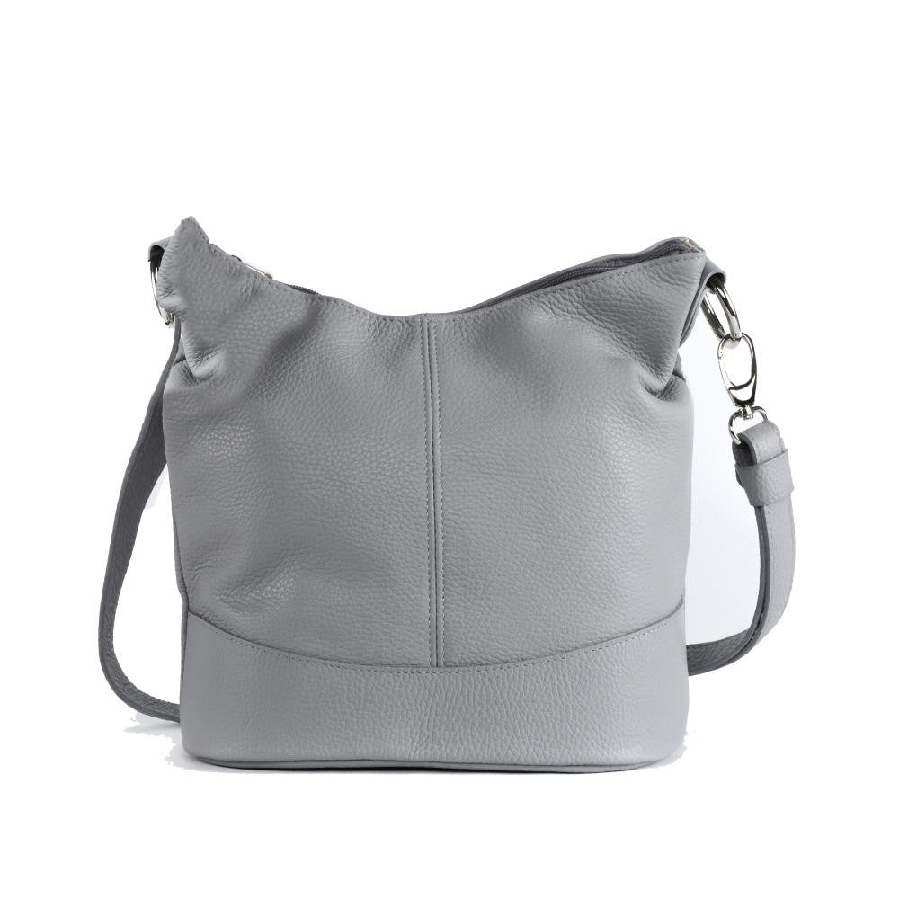 Sac seau à bandoulière en cuir grainé BEAUBOURG Gris clair