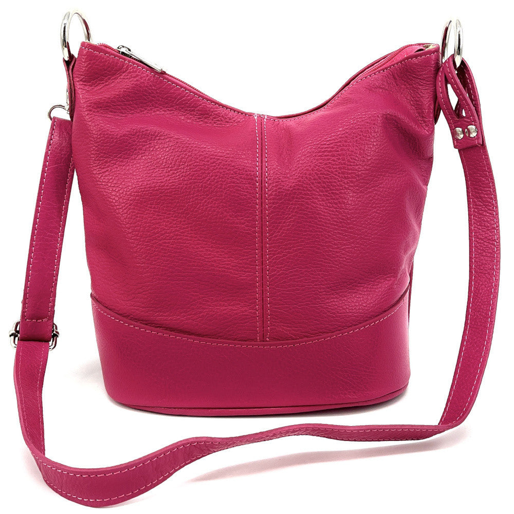Sac seau à bandoulière en cuir grainé BEAUBOURG Rose fuchsia