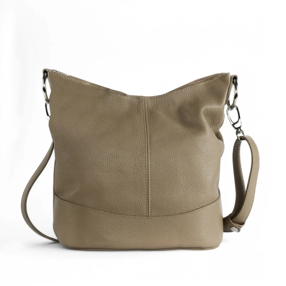 Sac seau à bandoulière en cuir grainé BEAUBOURG Taupe clair