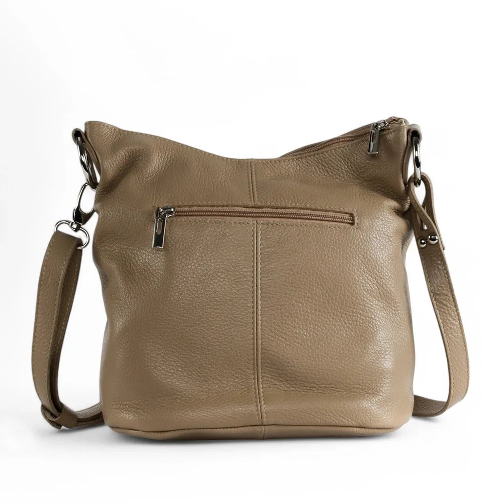 Sac seau à bandoulière en cuir grainé BEAUBOURG Taupe clair