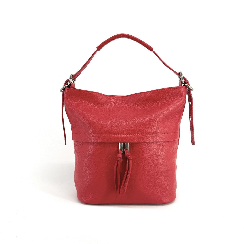Sac seau en cuir grainé LIVERPOOL Rouge garance