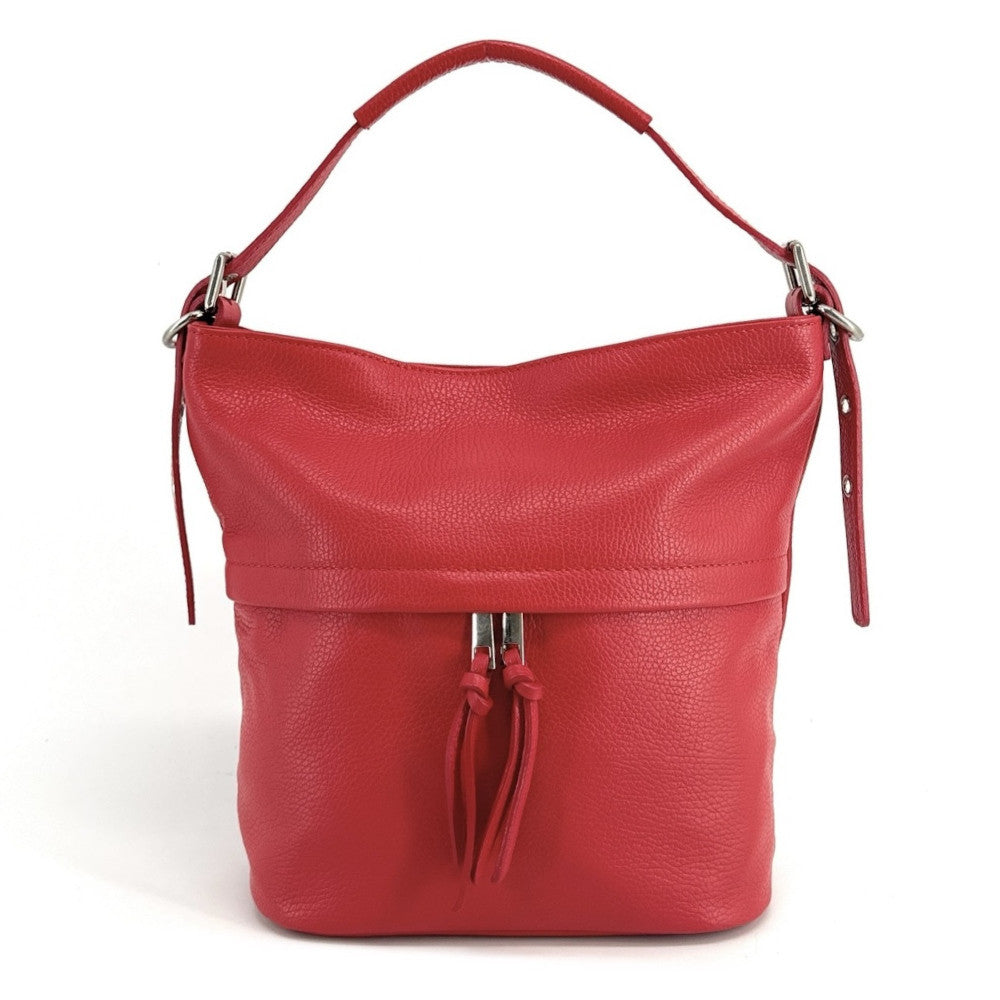 Sac seau en cuir grainé LIVERPOOL Rouge garance