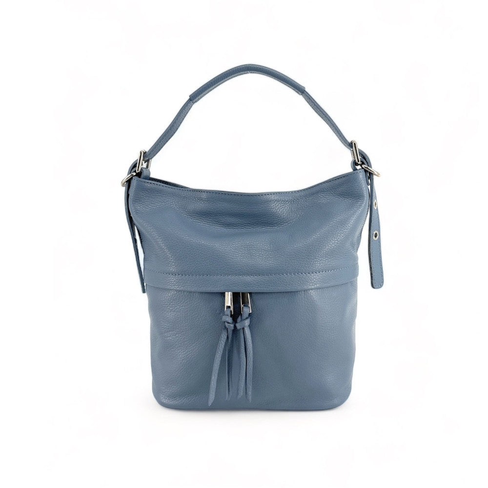 Sac seau en cuir grainé LIVERPOOL Bleu glacier