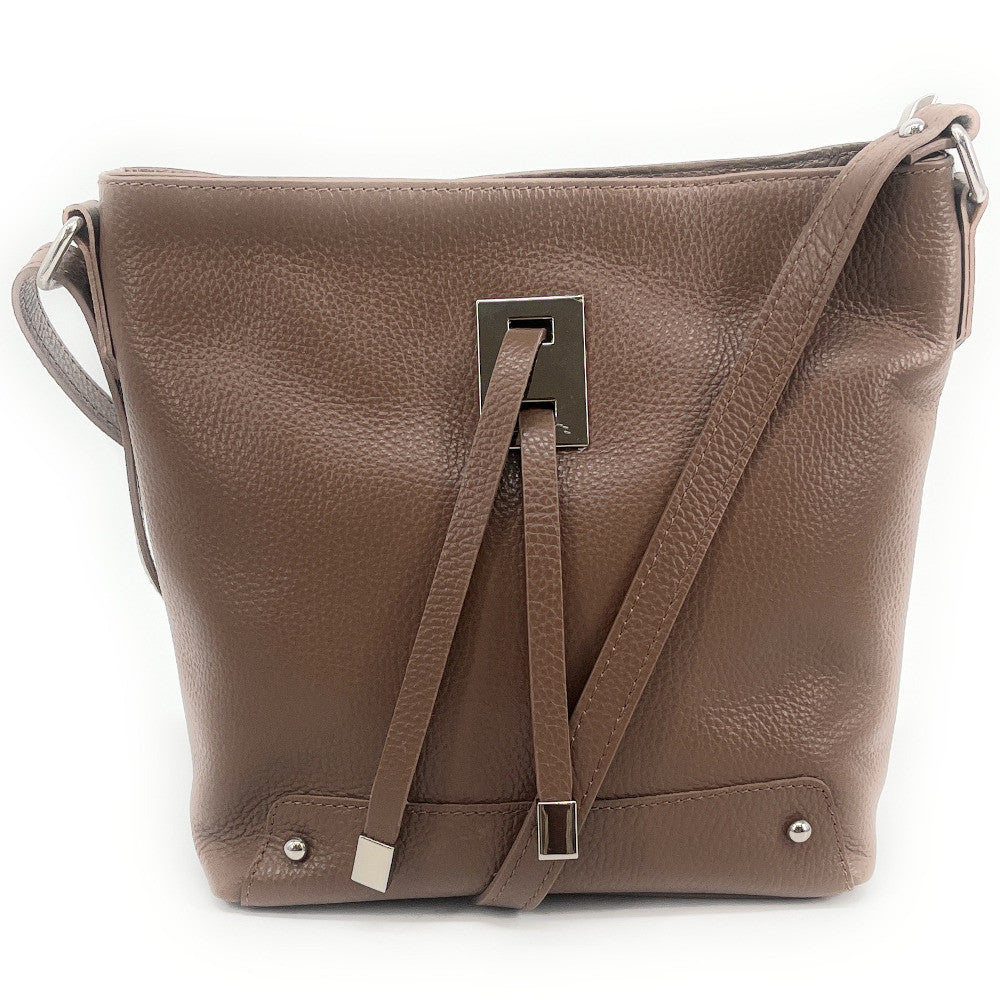Sac seau en cuir grainé MEGEVE Taupe foncé