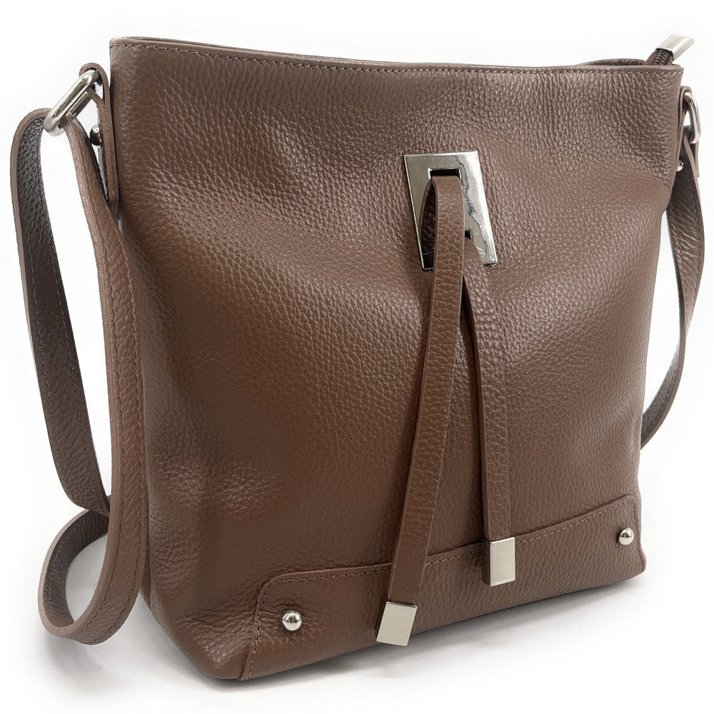Sac seau en cuir grainé MEGEVE Taupe foncé