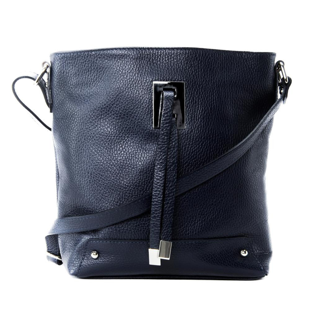 Sac seau en cuir grainé MEGEVE Bleu marine