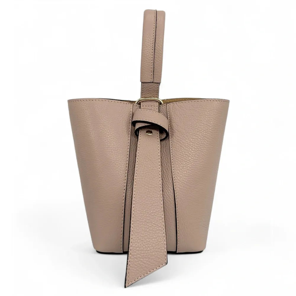 Sac seau et pochette en cuir grainé BIRDIE Rose nude
