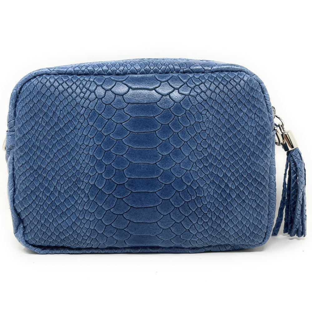 Sac trotteur à bandoulière en cuir embossé SEVILLA ZOO Bleu