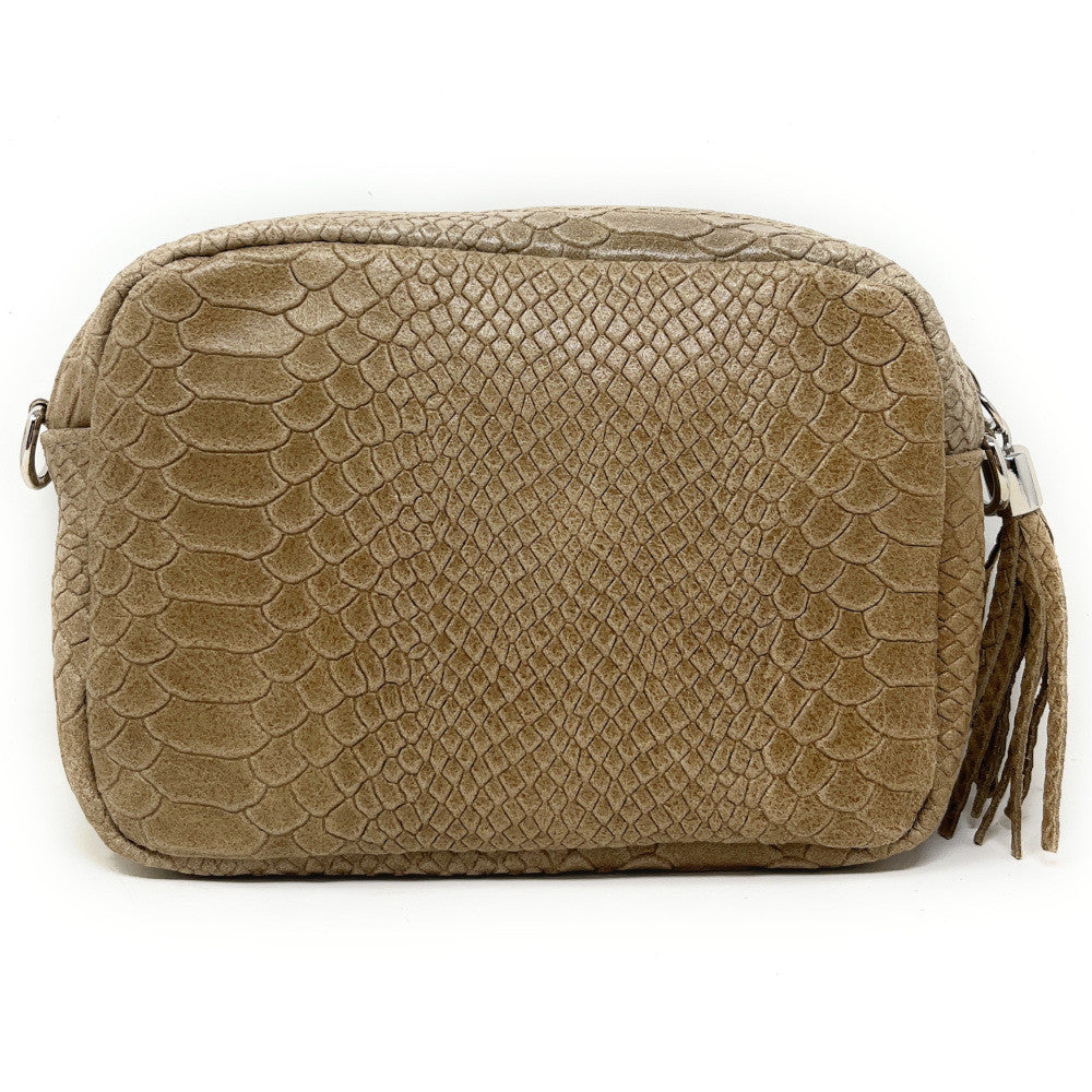 Sac trotteur à bandoulière en cuir embossé SEVILLA ZOO Taupe