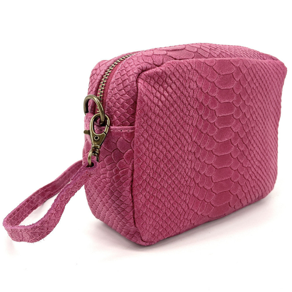 Sac trotteur à bandoulière en cuir embossé SEVILLA ZOO Rose fuchsia