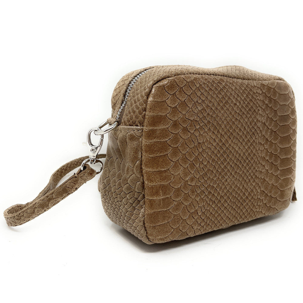 Sac trotteur à bandoulière en cuir embossé SEVILLA ZOO Taupe foncé