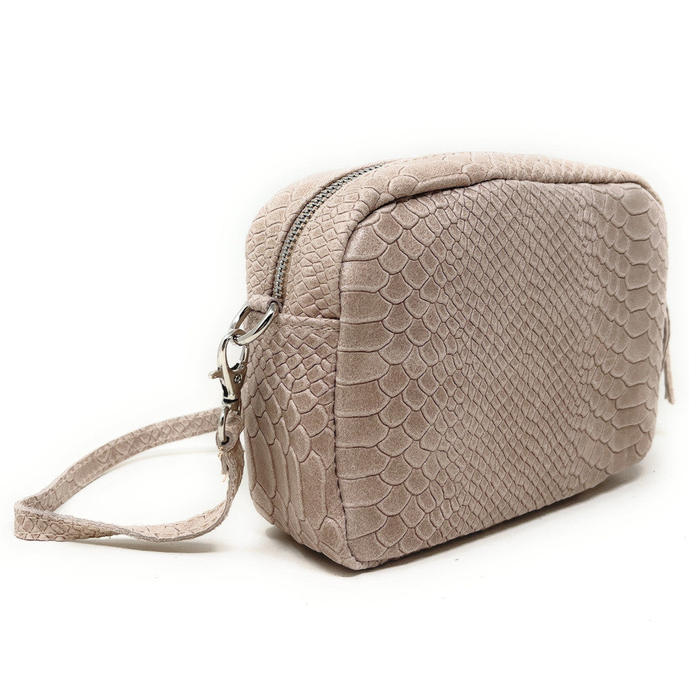 Sac trotteur à bandoulière en cuir embossé SEVILLA ZOO Rose nude