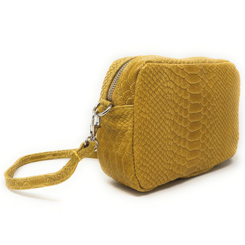 Sac trotteur à bandoulière en cuir embossé SEVILLA ZOO Jaune Moutarde