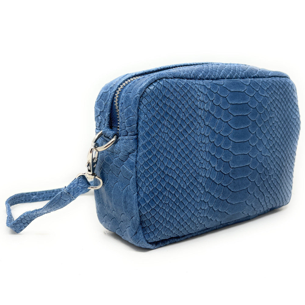 Sac trotteur à bandoulière en cuir embossé SEVILLA ZOO Bleu