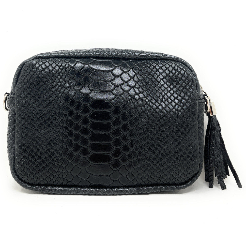 Sac trotteur à bandoulière en cuir embossé SEVILLA ZOO Noir