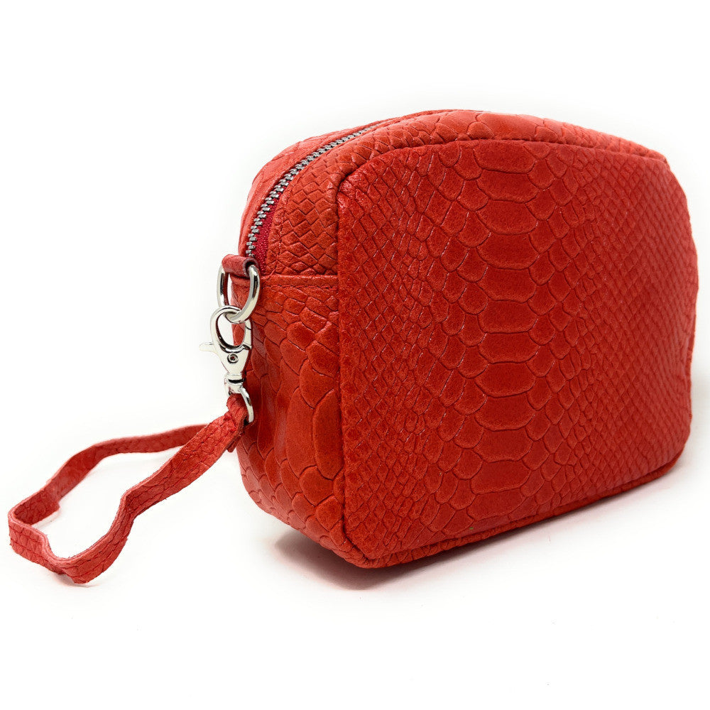 Sac trotteur à bandoulière en cuir embossé SEVILLA ZOO Rouge fraise