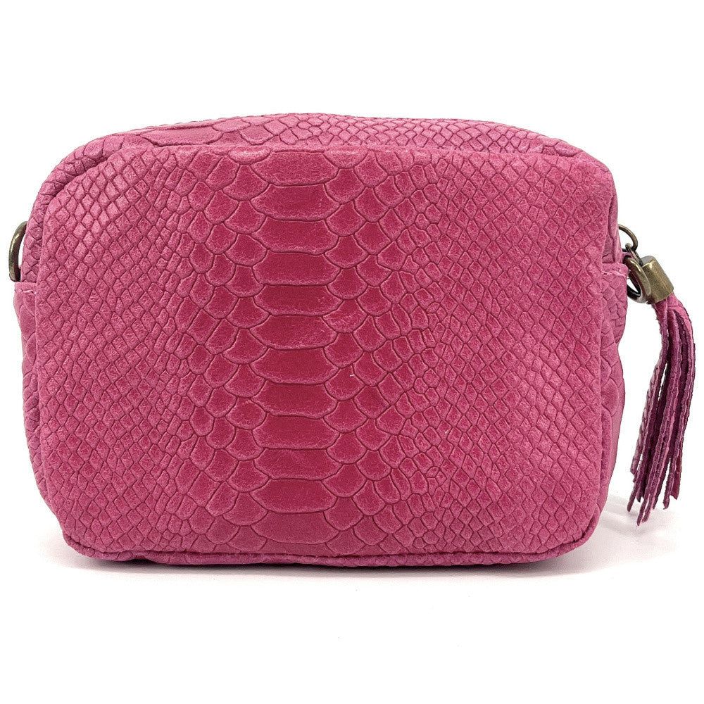 Sac trotteur à bandoulière en cuir embossé SEVILLA ZOO Rose fuchsia