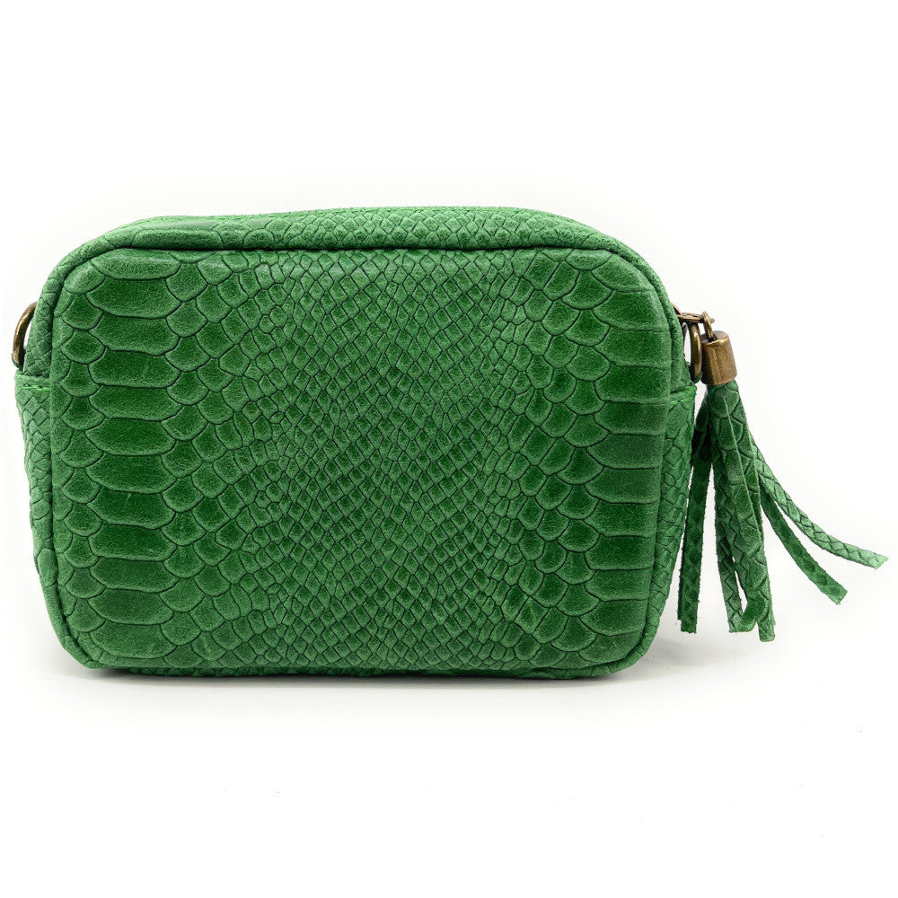 Sac trotteur à bandoulière en cuir embossé SEVILLA ZOO Vert anglais