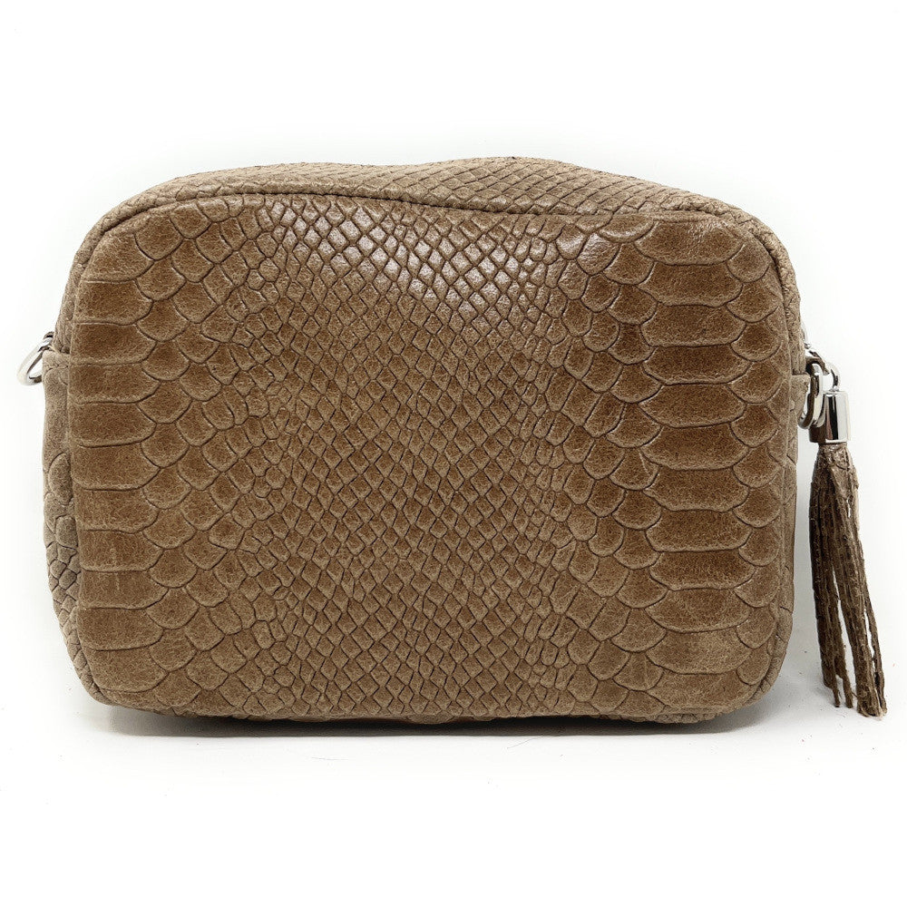 Sac trotteur à bandoulière en cuir embossé SEVILLA ZOO Taupe foncé