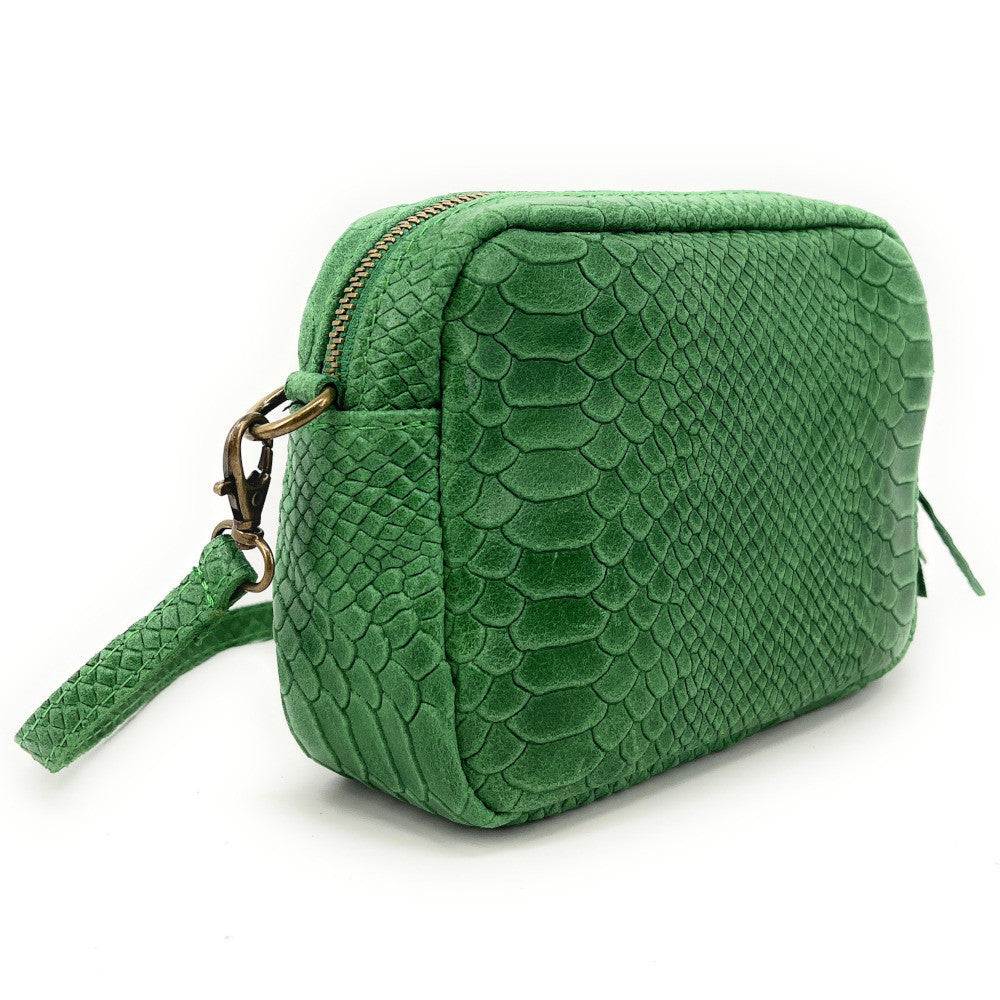 Sac trotteur à bandoulière en cuir embossé SEVILLA ZOO Vert anglais