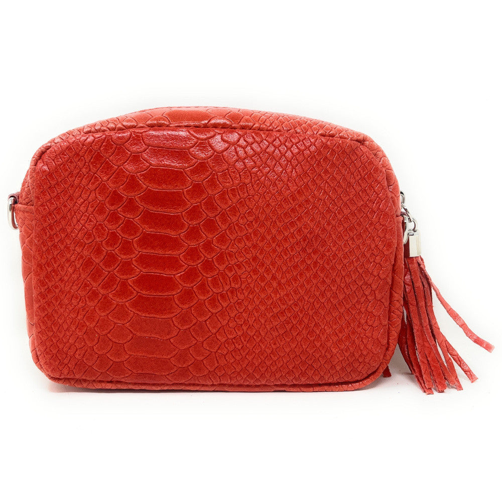 Sac trotteur à bandoulière en cuir embossé SEVILLA ZOO Rouge fraise
