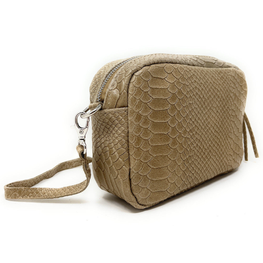 Sac trotteur à bandoulière en cuir embossé SEVILLA ZOO Taupe